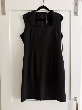 Women's Black Midi Sheath Dress with Square Neck